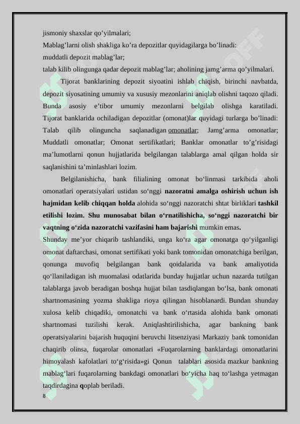 Banklarning depozit operatsiyalarini buxgalteriya hisobi 8