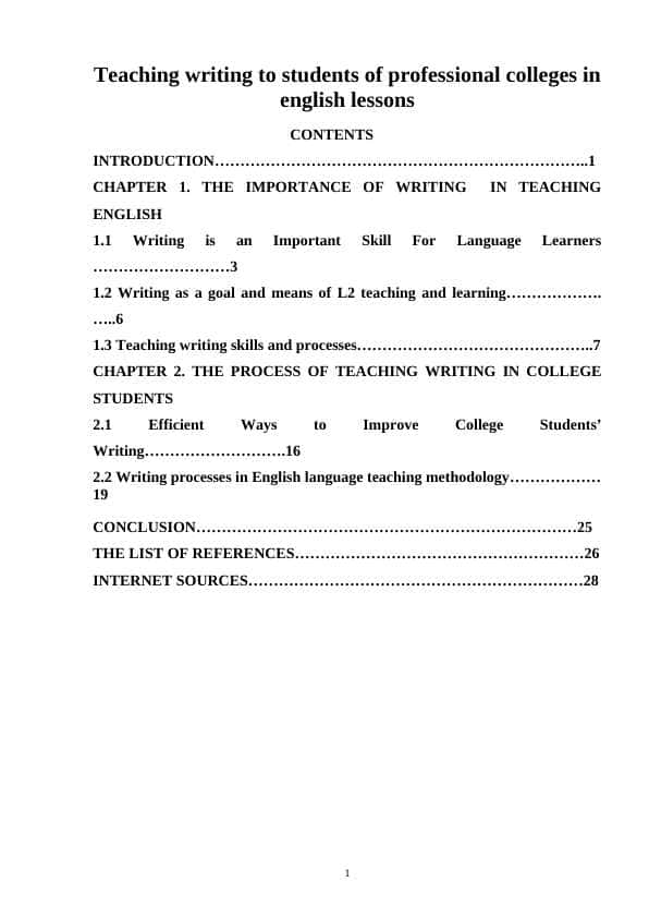Teaching writing to students of professional colleges in english lessons
