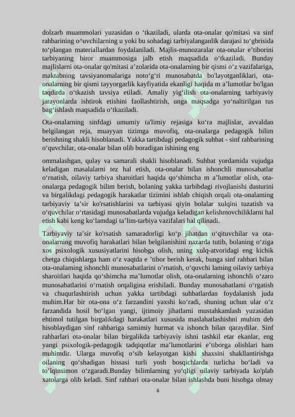 Sinf rahbari faoliyatini tashkil etish va boshqarish metodikasi 6