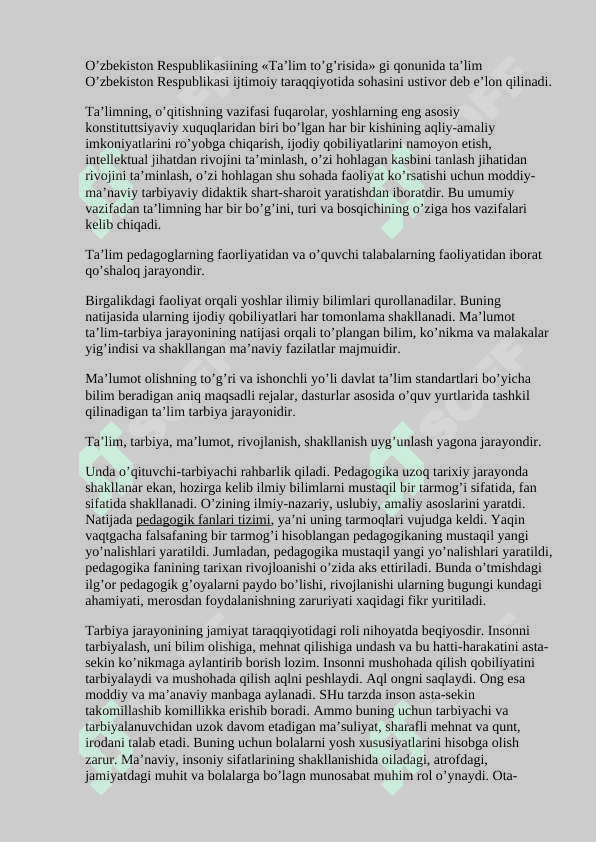 Sinfdan va maktabdan tashqari tarbiyaviy ishlarini rejalashtirish metodikasi 7