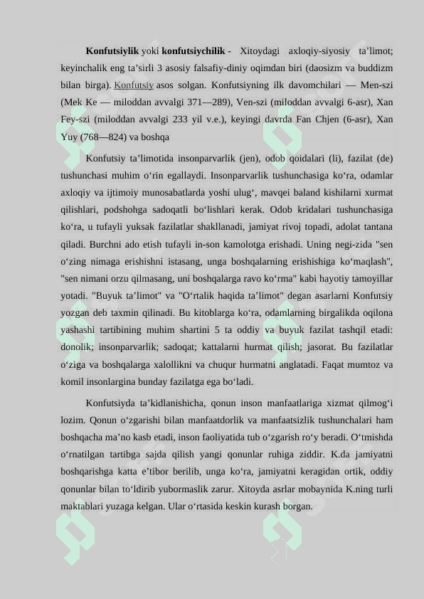 Konfutsiylik ta'limotida ijtimoiy-axloqiy masalalar. #2 2