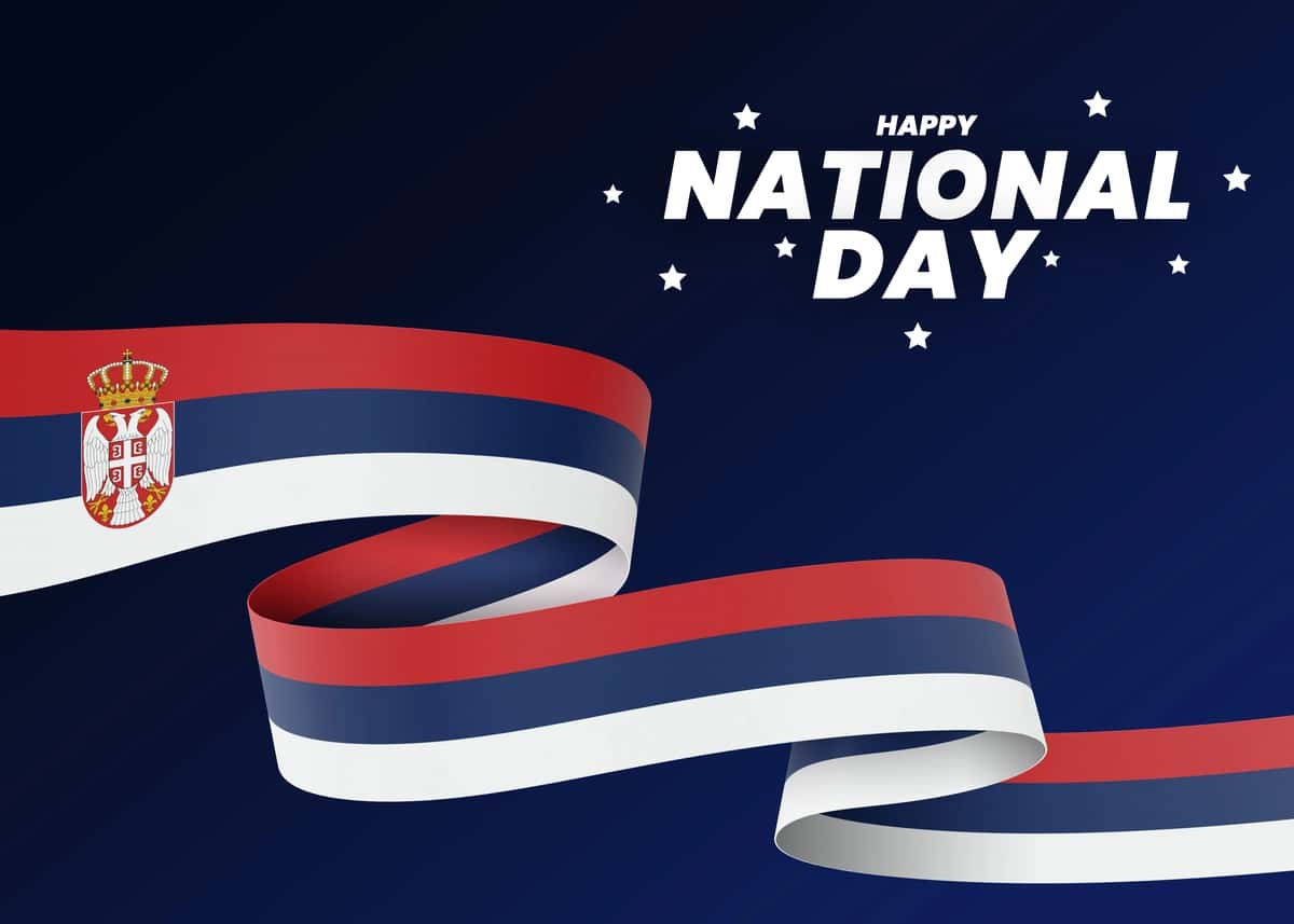 Serbiya bayrog'i dizayni milliy mustaqillik kuni banneri tahrirlanadigan matn | Serbia flag design national independence day banner editable text 1