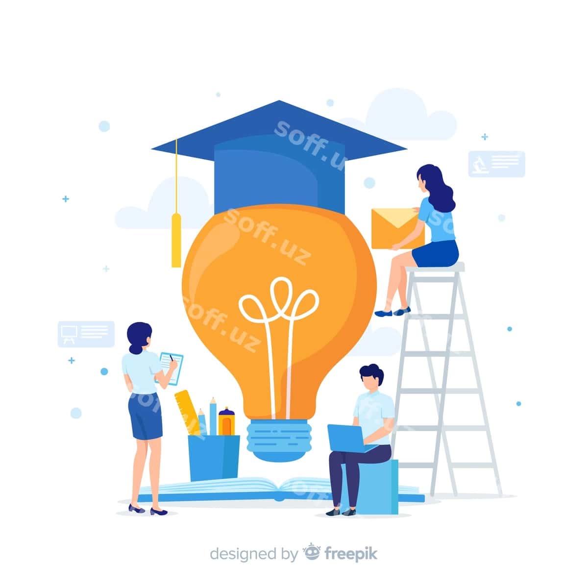 Tek universitet konseptsiyasi orqa fon | Flat university concept background 1