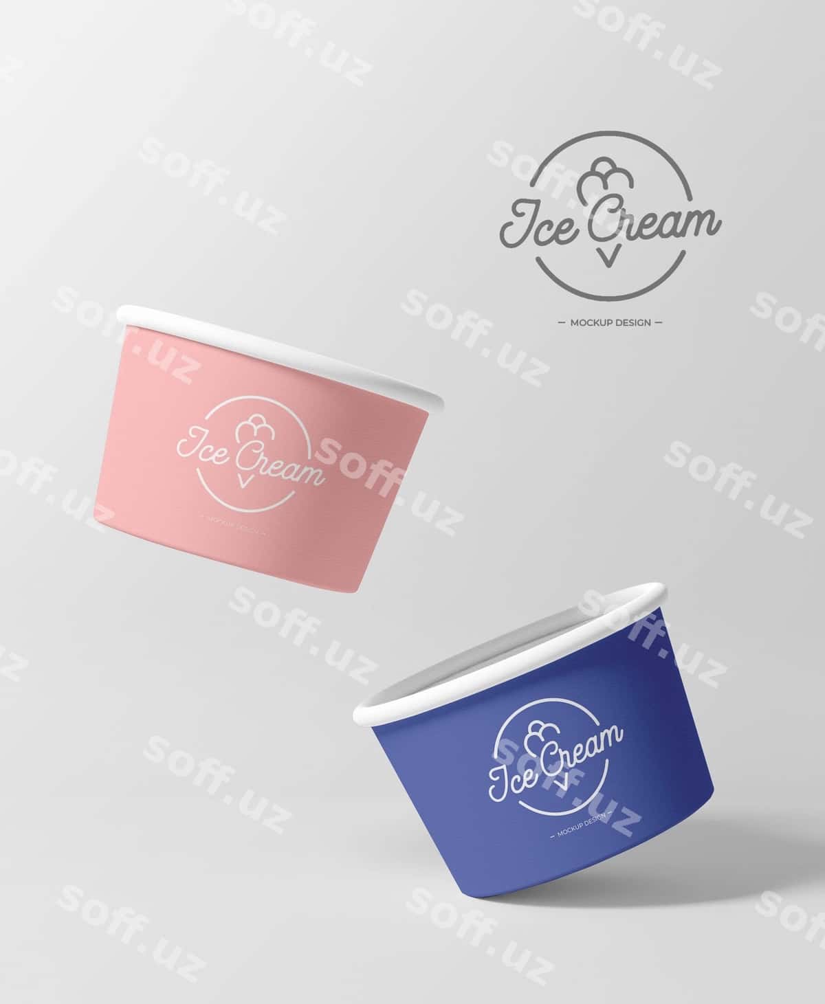 Suzuvchi muzqaymoq kupchalari mockup | Floating ice cream cups mockup 1