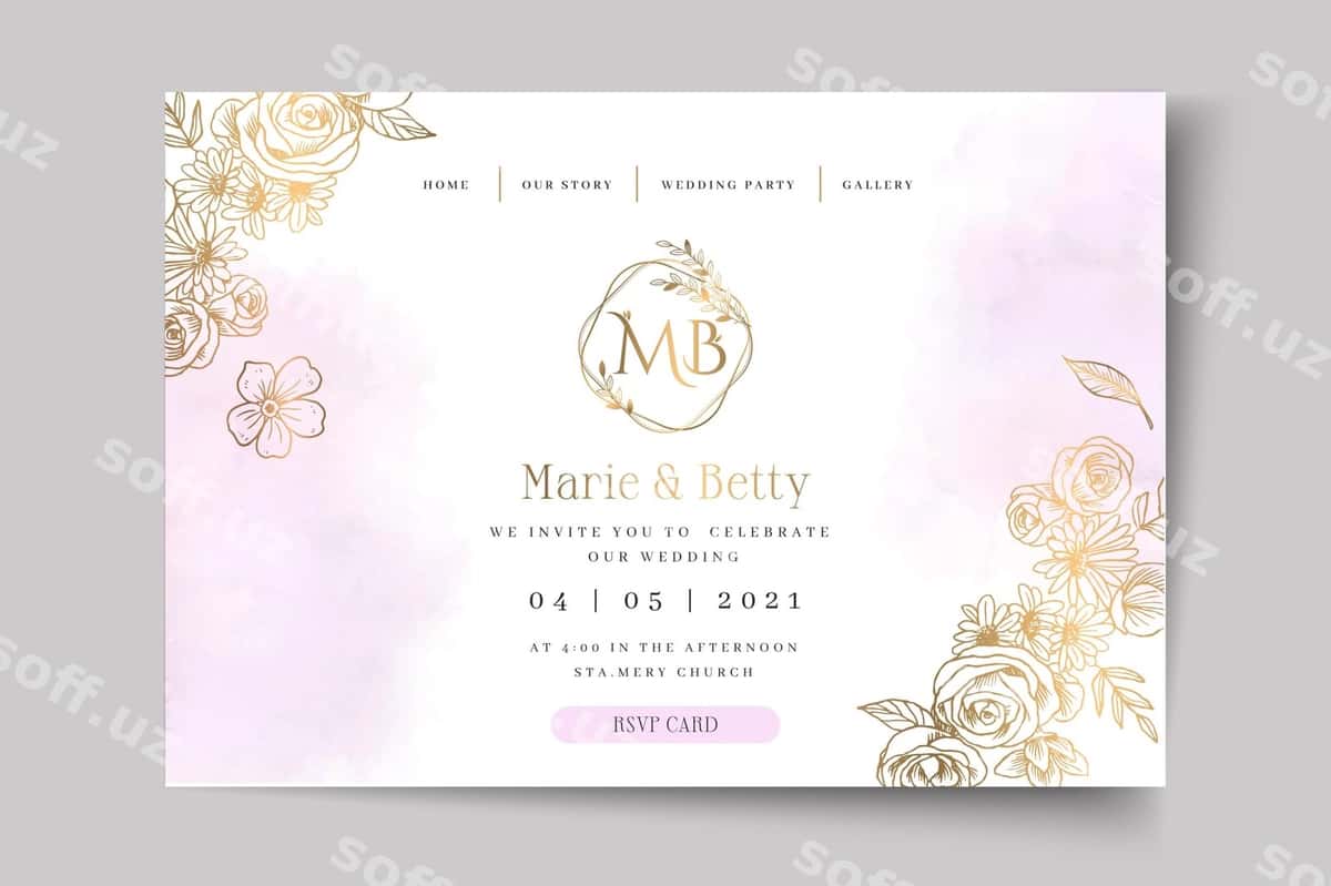 Gulli nikoh kartasi shabloni landing sahifasi | Floral wedding card template landing page 1