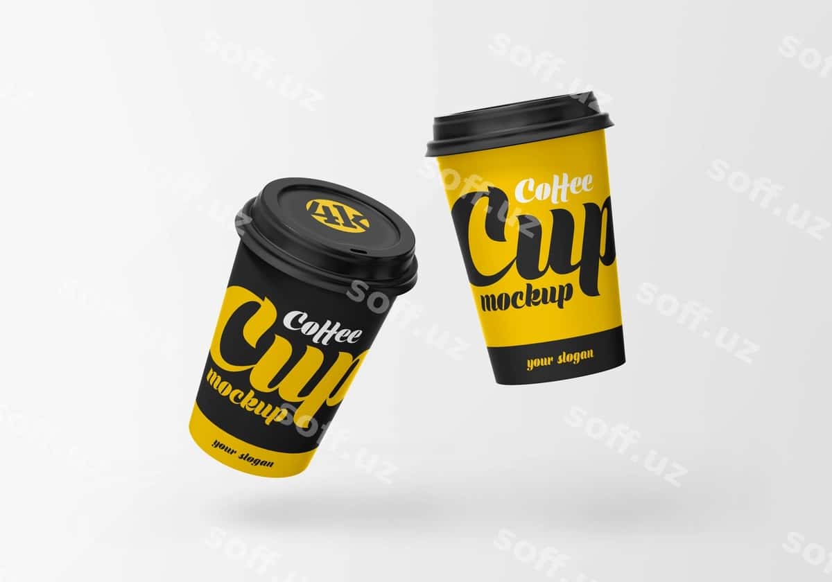 Uçuvchi qog'oz qahve stakani namunasi | Flying paper coffee cup mockup 1