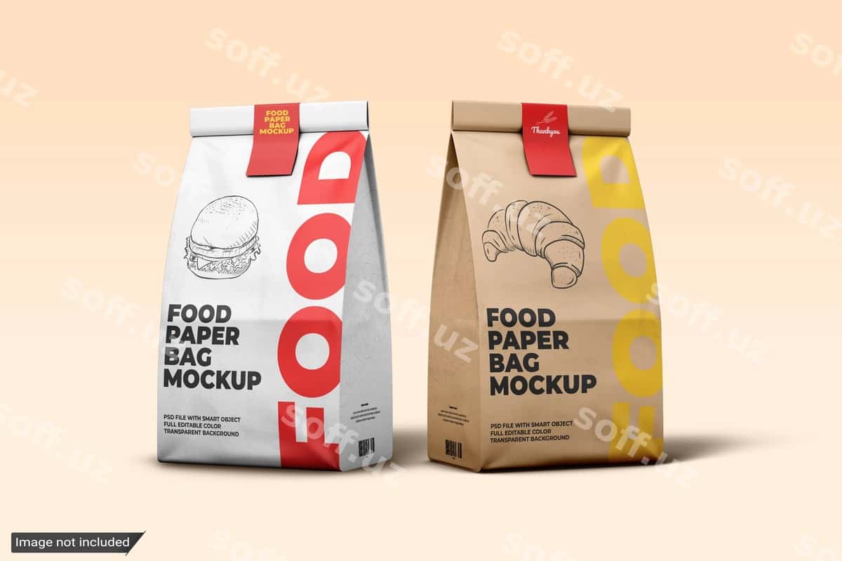 Foyda qog'oz torba uchun tayyorgarlik mockup | Food paper bag packaging mockup 1