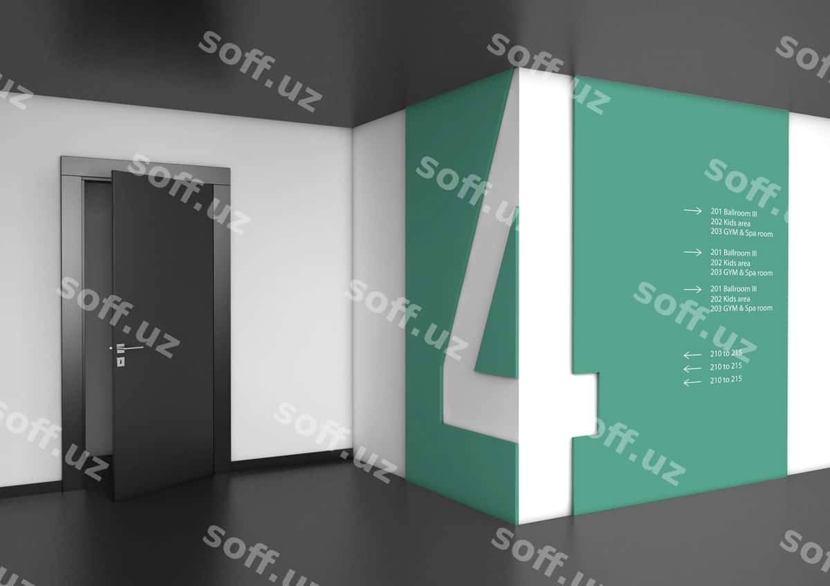 To'rtinchi qavat yo'nalish belgisi devor mockup | Fourth floor directional sign wall mockup 1