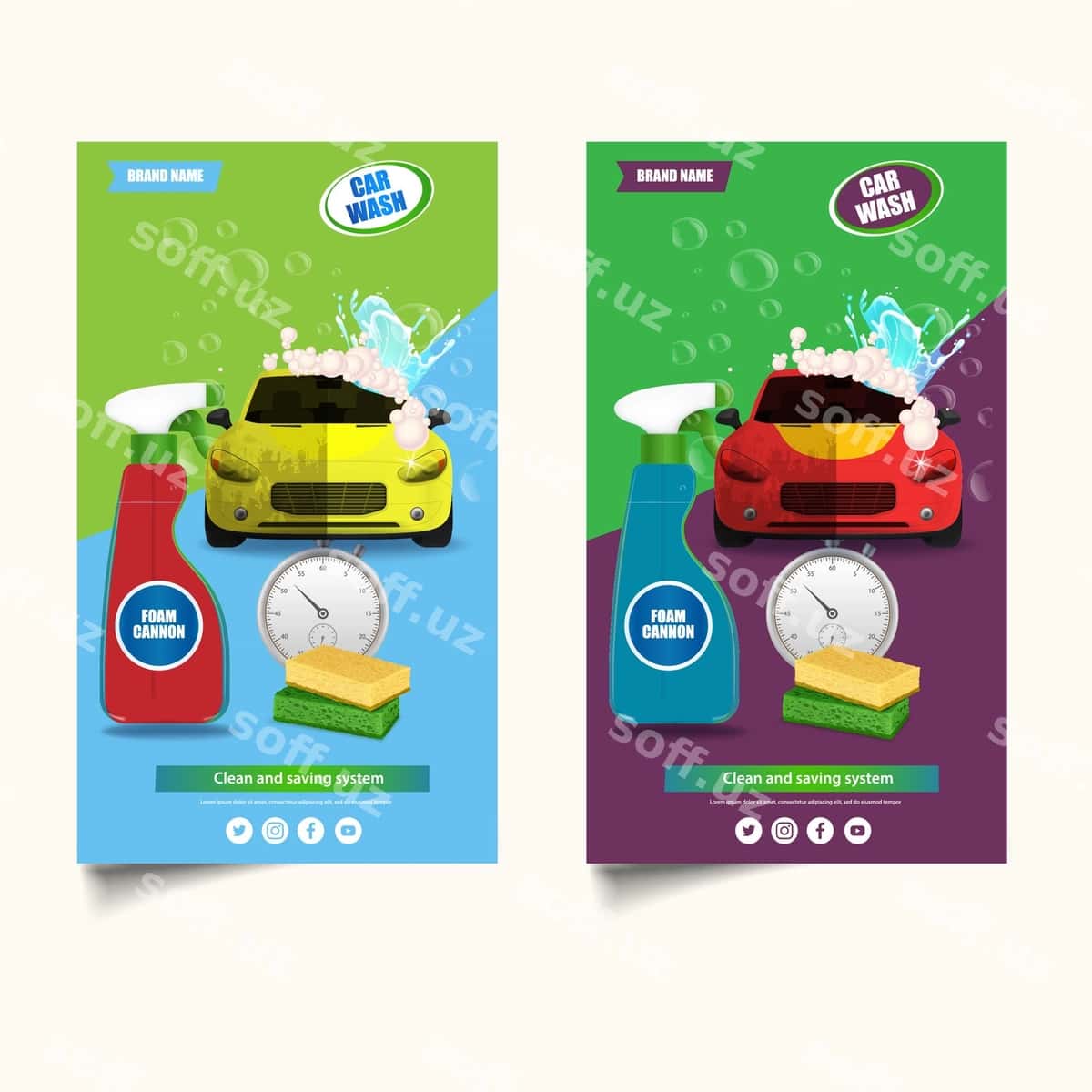 Bepul vektor mashina yuvish reklama banneri | Free vector car wash advertising banner 1