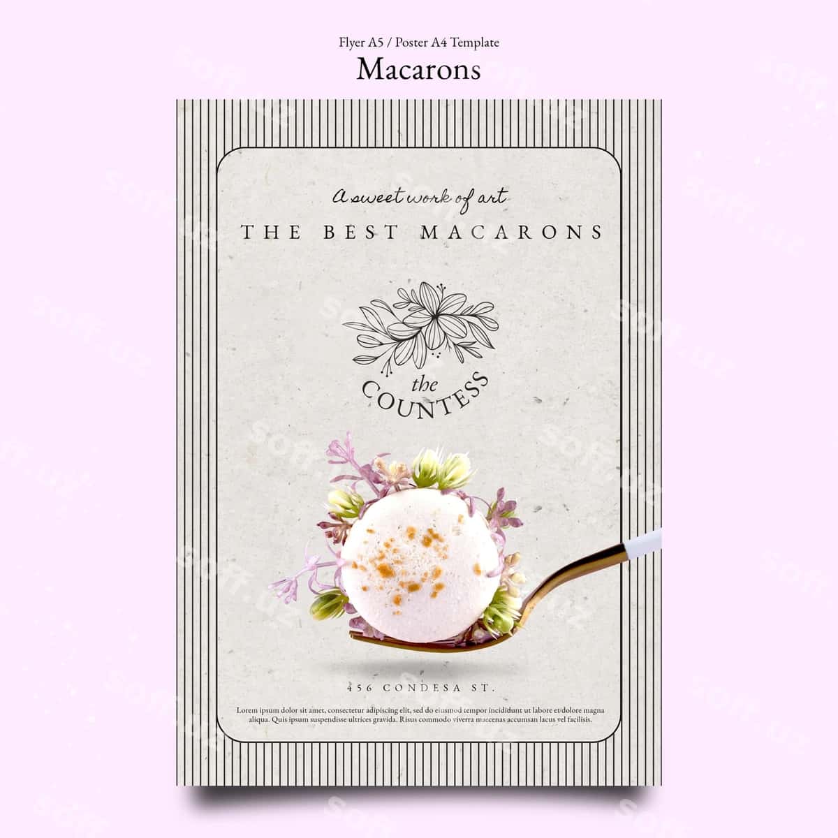 Fransuz makaronlari uchun plakatlar shabloni | French macarons poster template 1