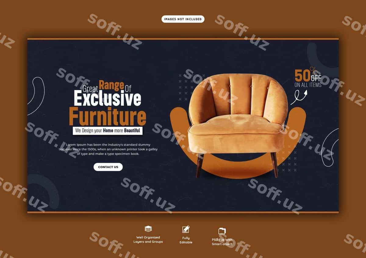 Mebel sotuvi veb baner shabloni | Furniture sale web banner template 1