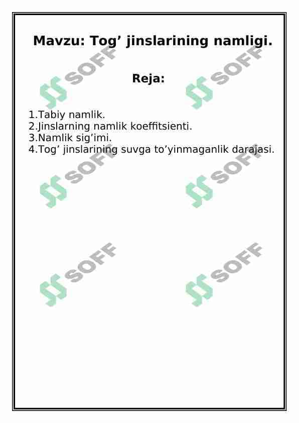 Tog’ jinslarining namligi 1