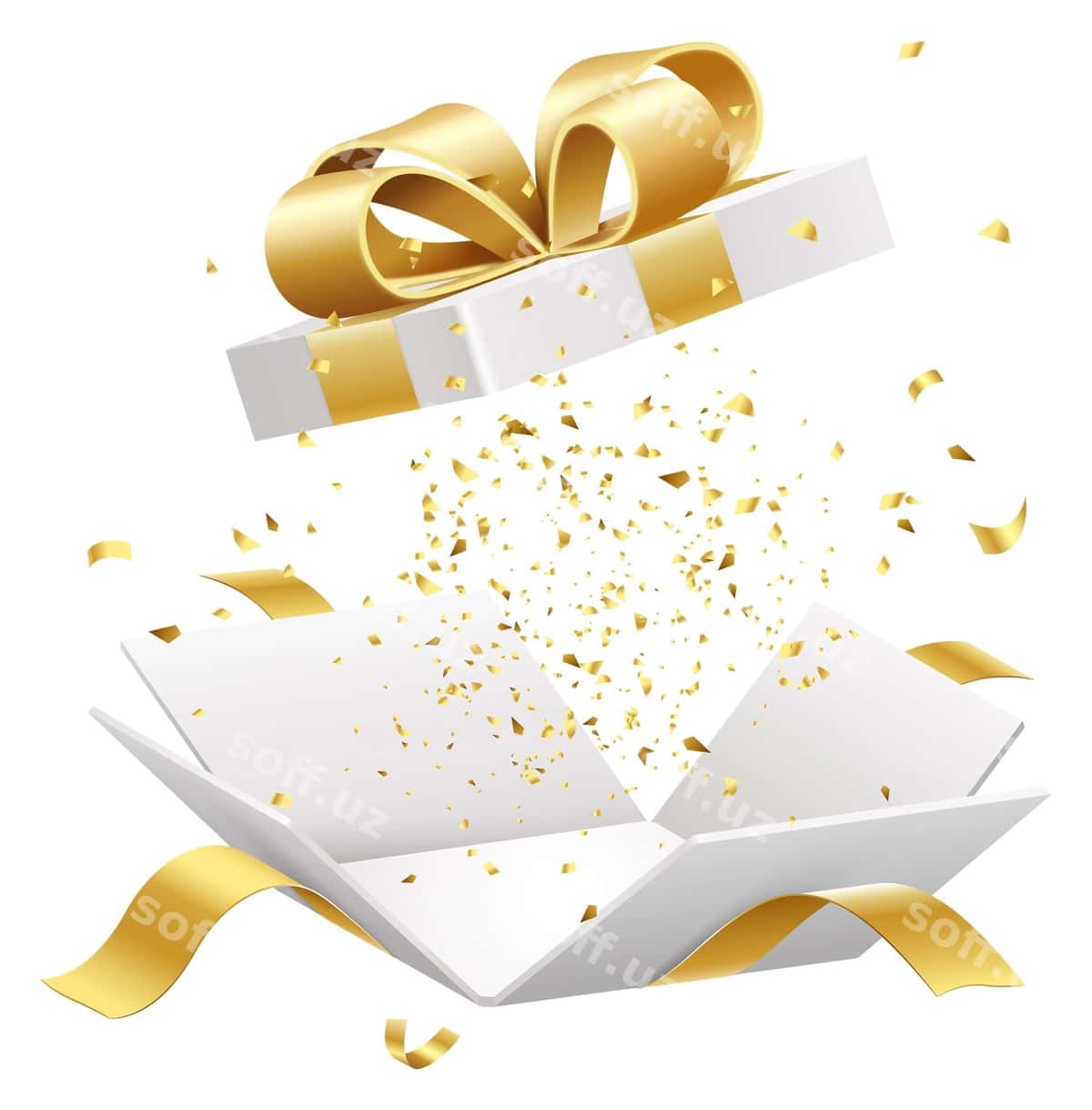 Sovg'a qutisi oltin lenta ochilish ramz ikon | Giftbox gold ribbon opening symbol icon 1