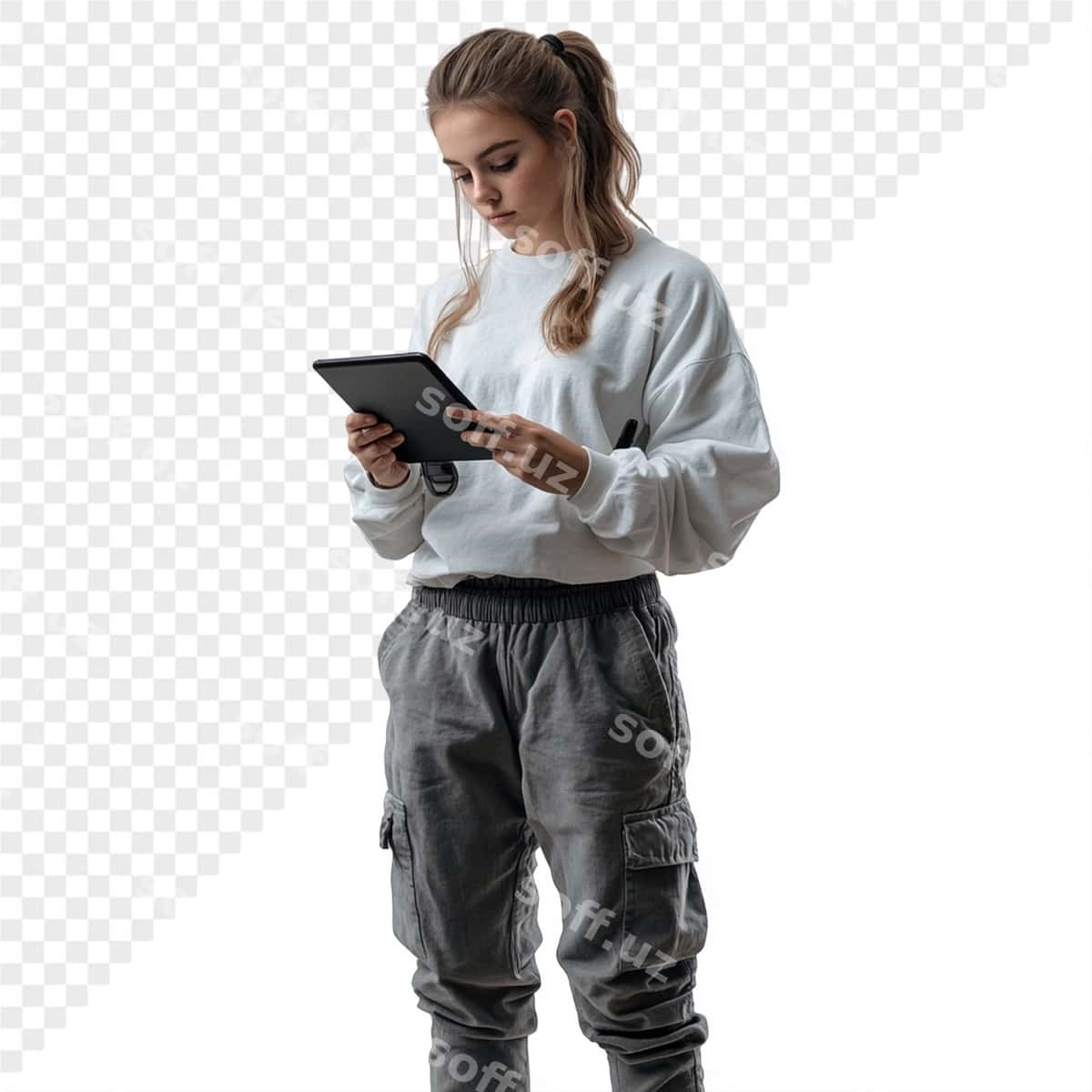 Qiz tablet bilan uning qo'lida so'z uni | Girl with tablet her hand word it 1