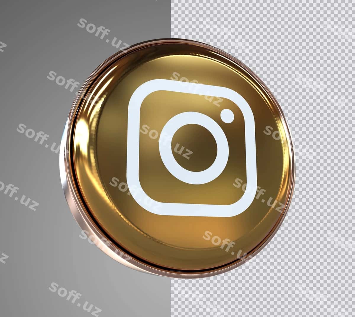 Oltin Instagram ikonasi 3d rendering | Gold instagram icon 3d rendering 1