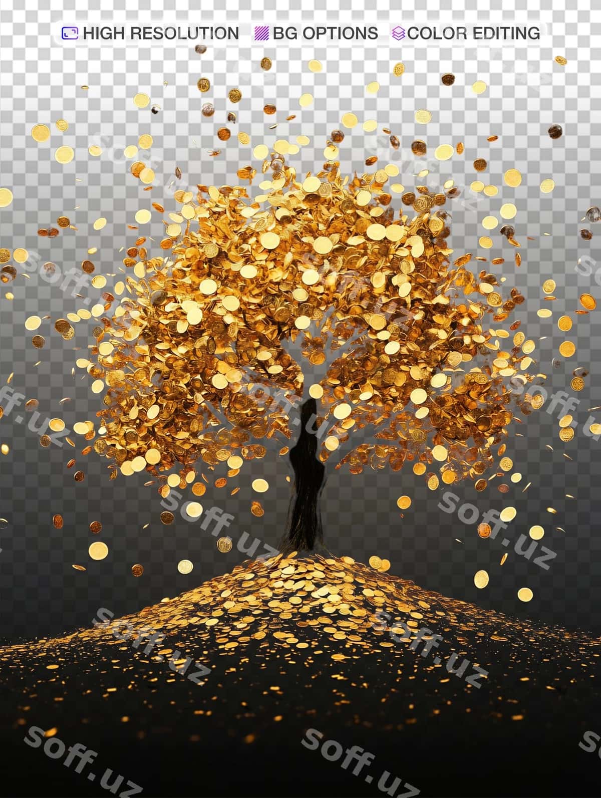 Oltin daraxt boylik baxt qora | Golden tree wealth prosperity black 1