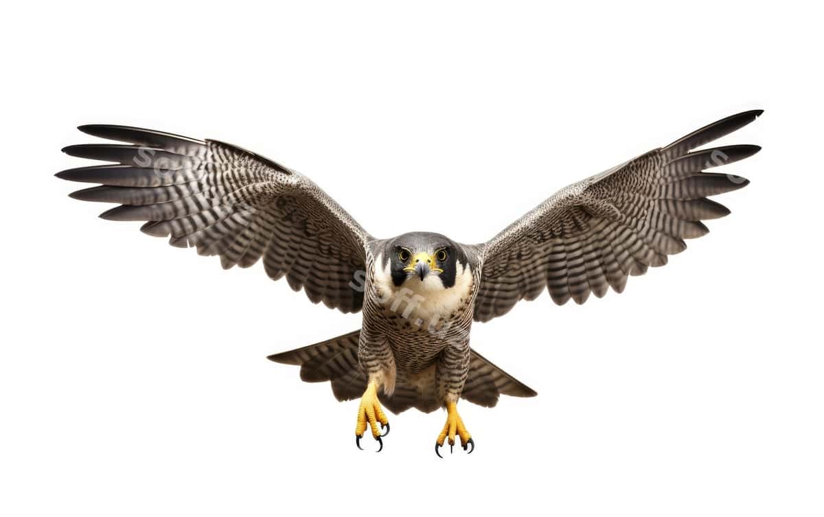 Chiroyli buzruh temiri oq fon | Graceful falcon dive white background 1