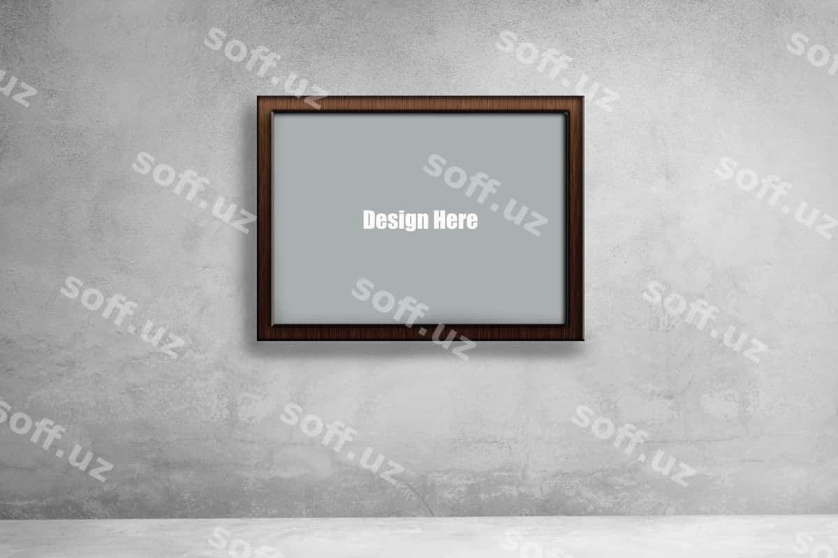 Kulrang ramka yog'ochli chegara bilan mockup PSD | Gray frame with wooden border mockup psd 1