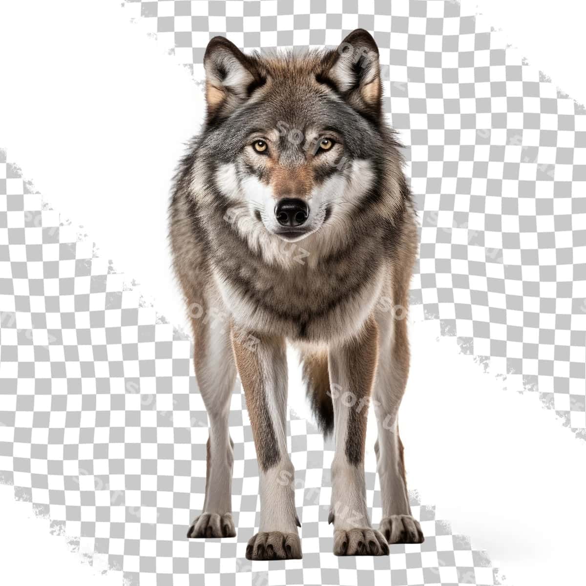 Kulrang buzoq ajraltirilgan shaffof orqa fon | Gray wolf isolated transparent background 1