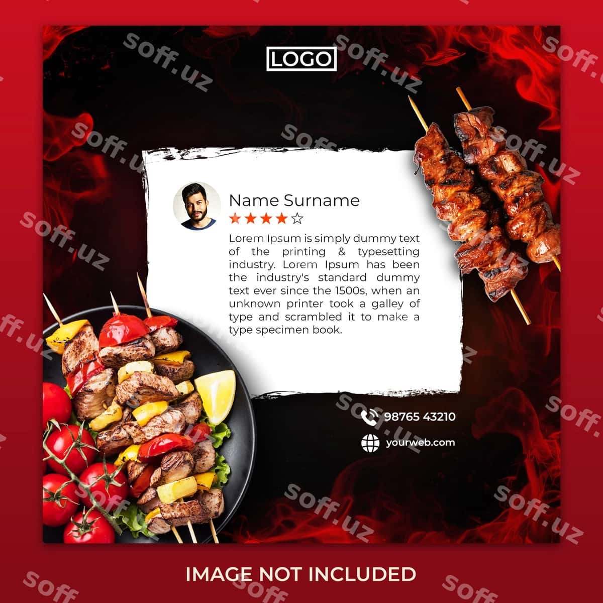 Mangal taomlari shabloni ijtimoiy media posti | Grill food template social media post 1