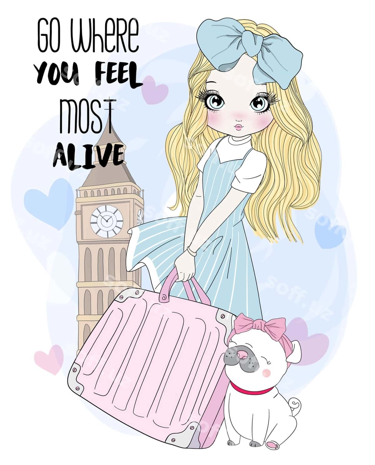 Qo'l yozilgan Londondagi chiroyli qiz sahnasi | Hand drawn cute girl london scene 1
