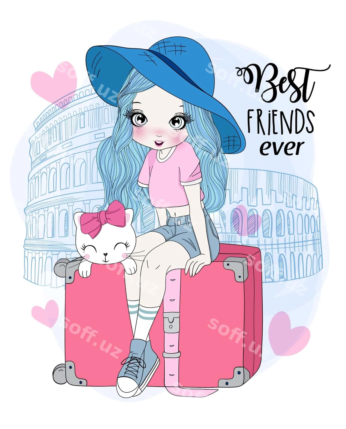 Qo'l bilan chizilgan chiroyli qiz Rim sahnası | Hand drawn cute girl rome scene 1