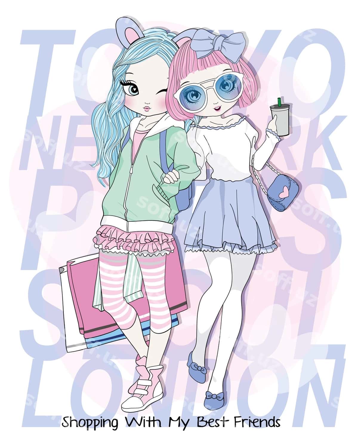 Qo'l bilan chizilgan gozal qizlar xarid qilish | Hand drawn cute girls shopping 1