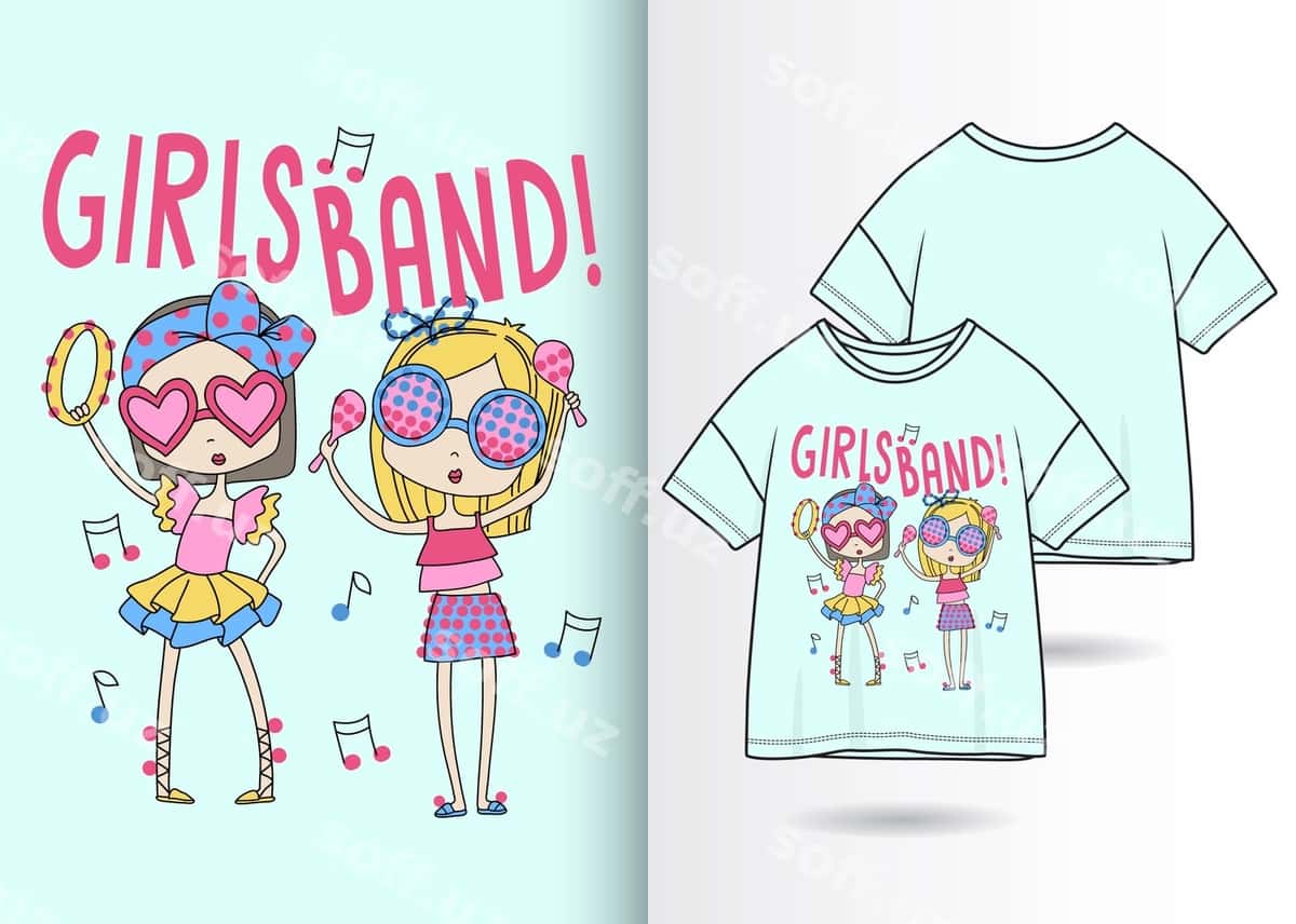 Qo'l bilan chizilgan chiroyli qizlar futbolkali | Hand drawn cute girls with tshirt 1
