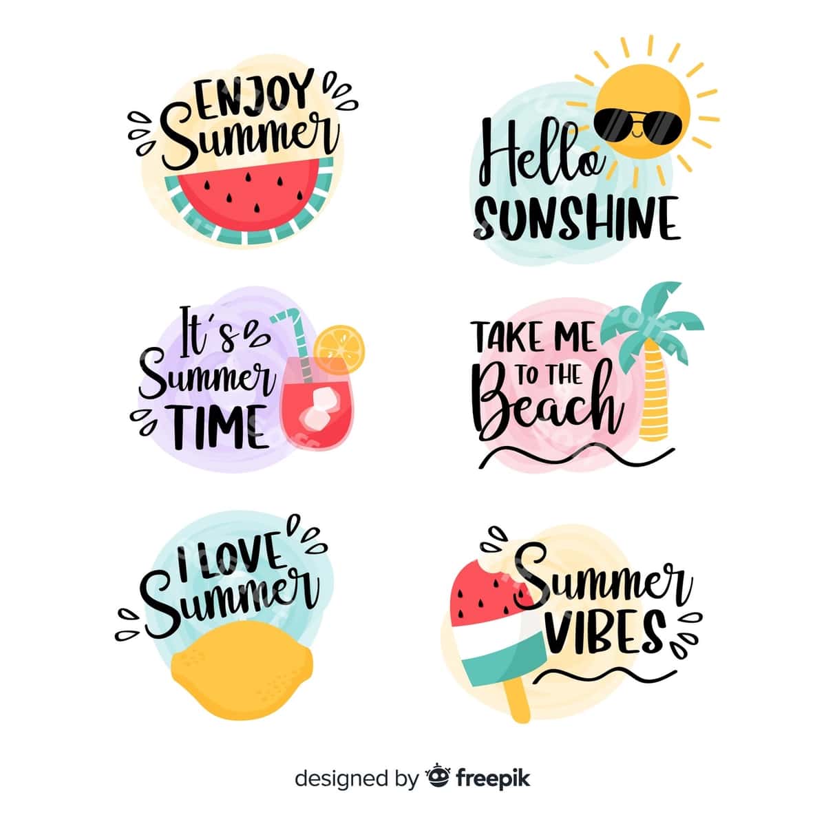 Qo'l bilan chizilgan yoz badj to'plami | Hand drawn summer badge collection 1