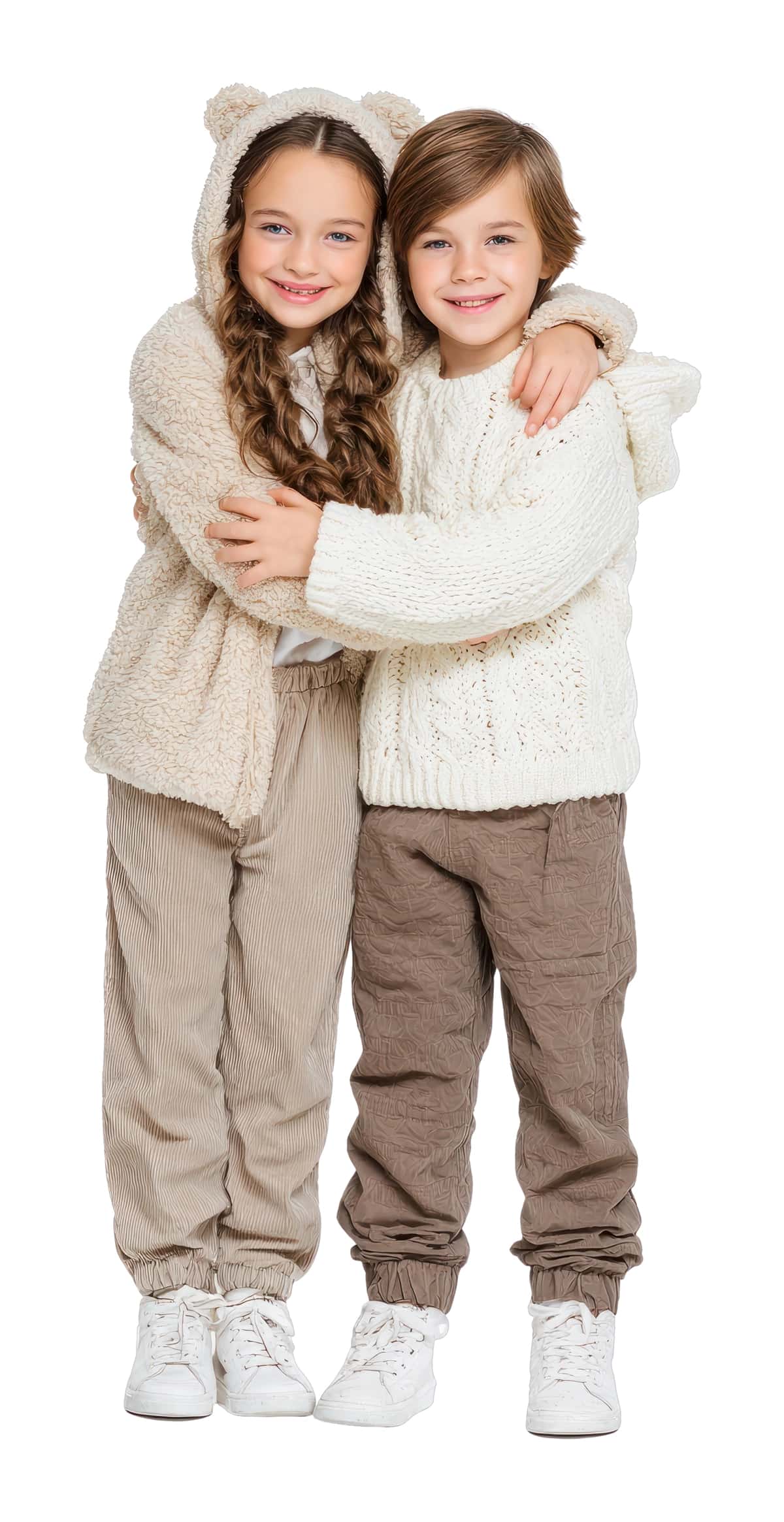 Qishki shinam kiyimlarni quchoqlagan baxtli bolalar | Happy children hugging cozy winter clothes 1