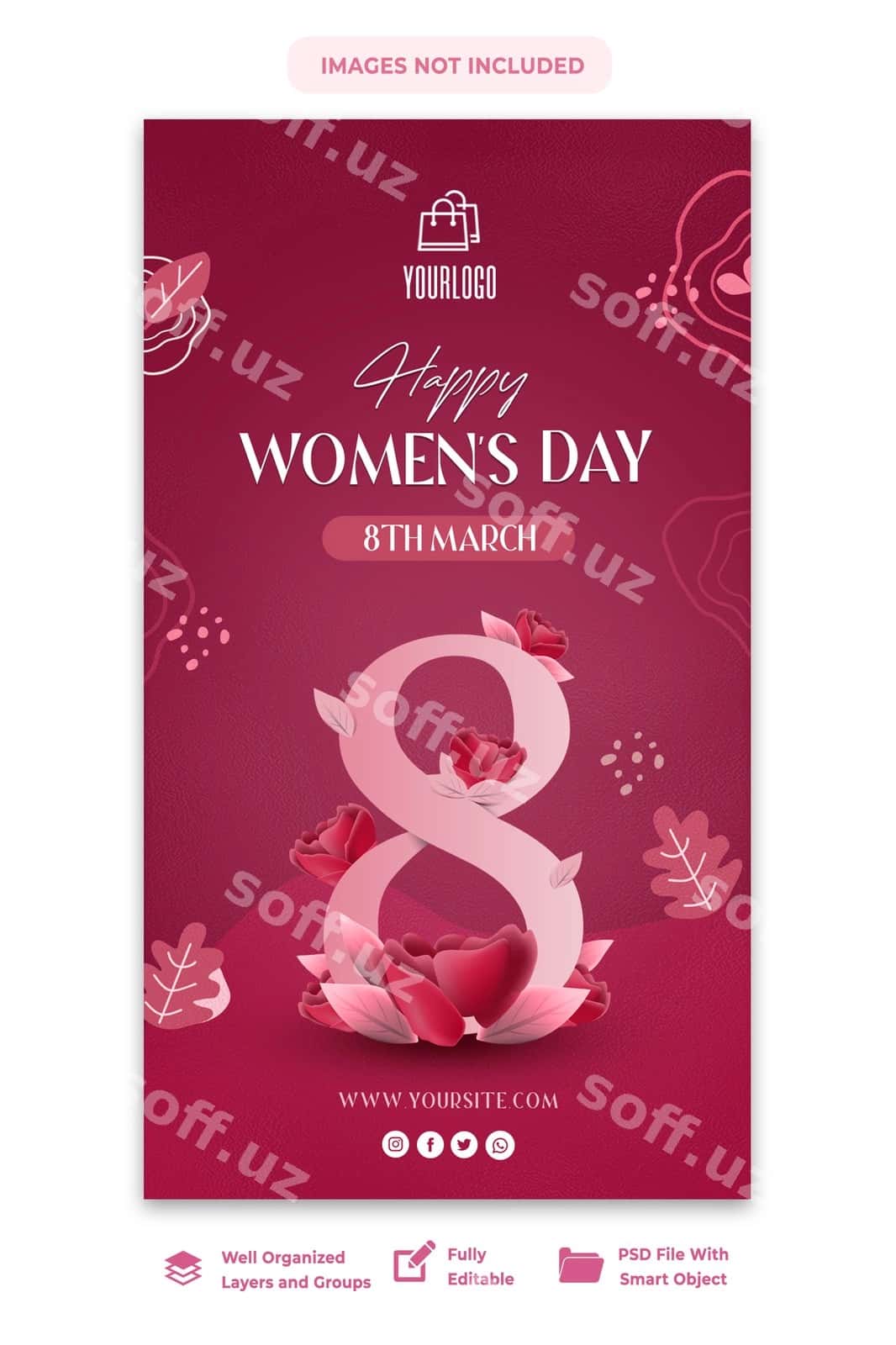 Baxtli Ayollar kuni Instagram Story shabloni | Happy womens day instagram story template 1