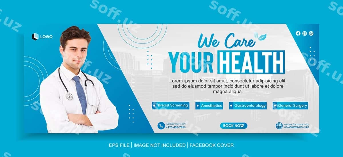 Sog'liqni saqlash veb Facebook baner shabloni | Health care web facebook banner template 1