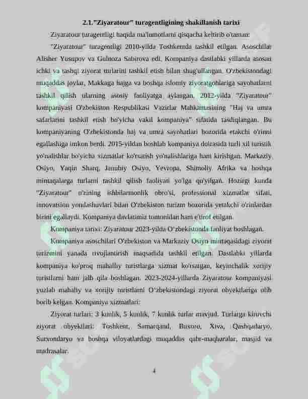 ”Ziyaratour” turagentligining shakillanish tarixi 4