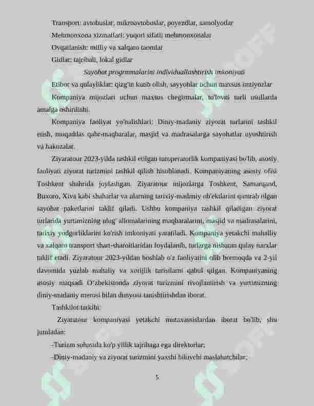 ”Ziyaratour” turagentligining shakillanish tarixi 5