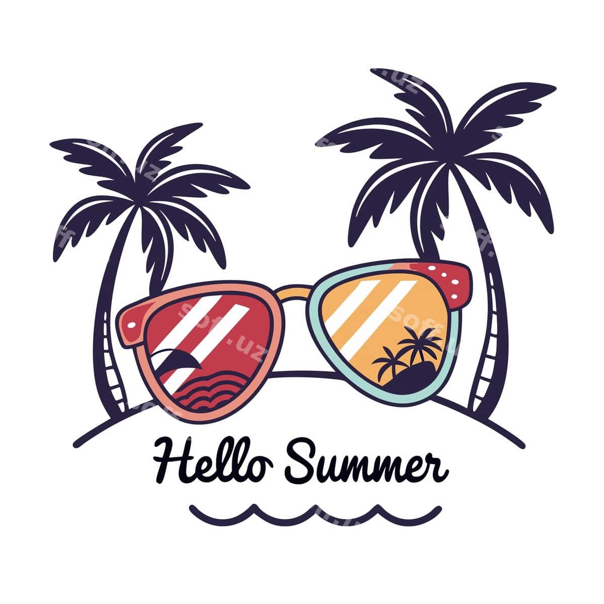 Salom yozgi quyoshdan saqlaydigan ko'zoynaklar palma daraxtlari plyaj | Hello summer sunglasses palm trees beach 1