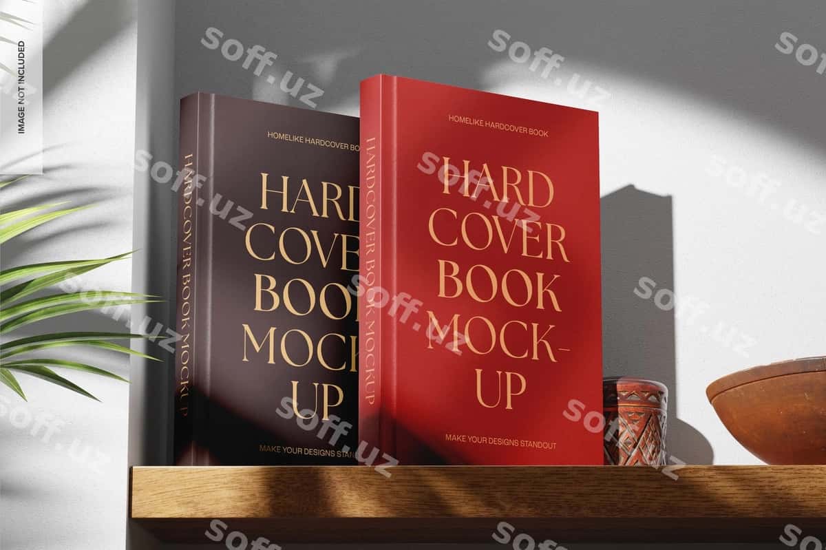 Uy-ekrangi qattiq qo'shiqli kitoblar namunasi 02 | Homelike hardcover books mockup 02 1