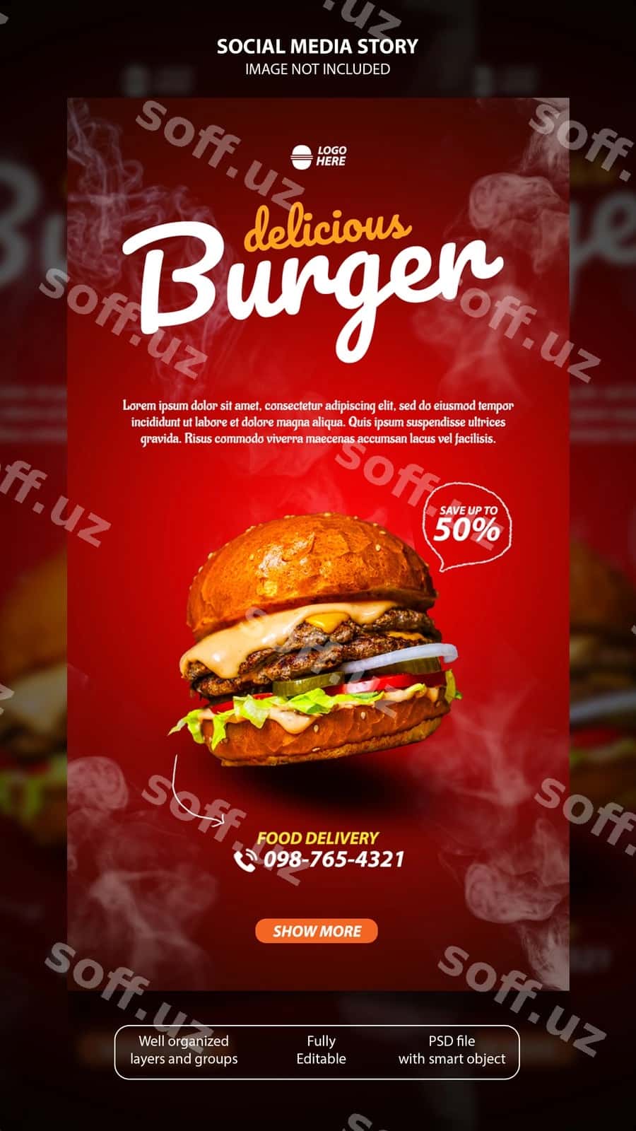 Issiq burger ijtimoiy media story shabloni | Hot burger social media story template 1