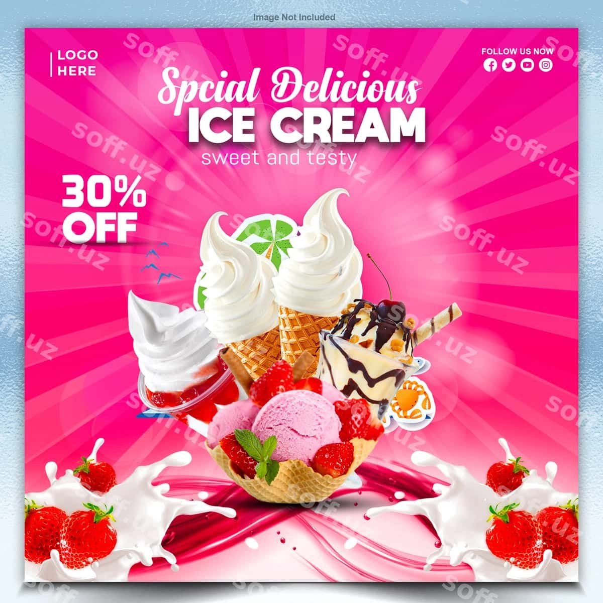 Muzqaymoq ijtimoiy media plakat dizayni | Ice cream social media poster design 1