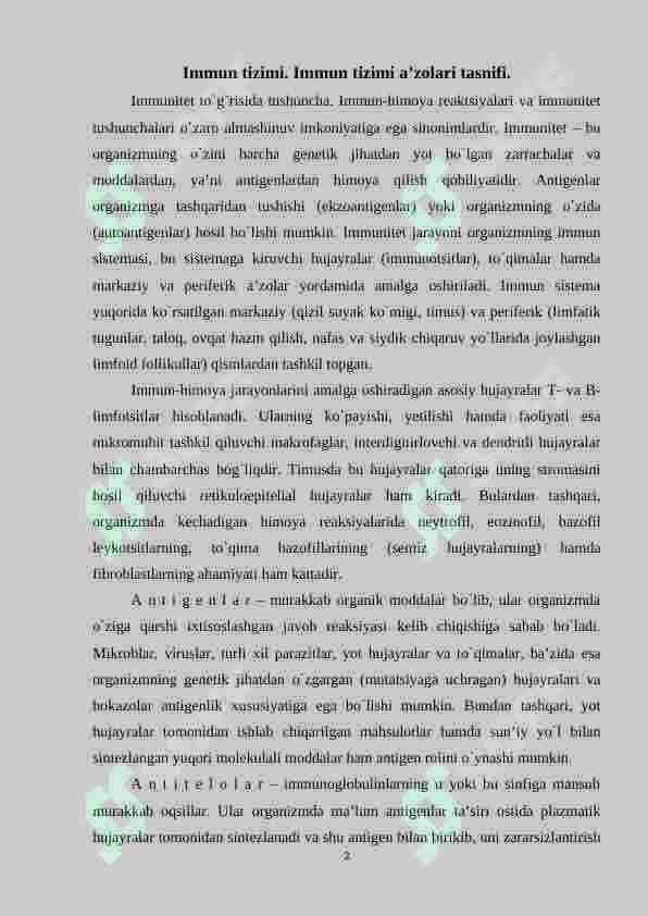 Organizmning immun sisemasi. 2
