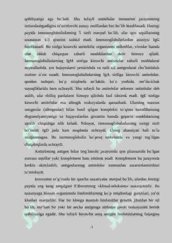 Organizmning immun sisemasi. 3