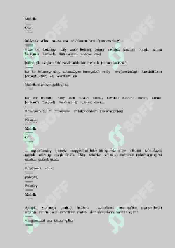 inklyuziv ta'limdan 100 talik test javoblari bilan 7