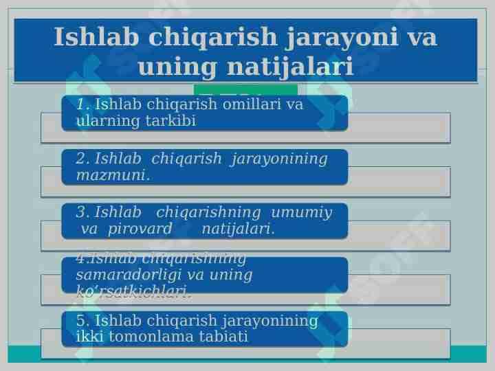 Ishlab chiqarish jarayoni va uning natijalari
