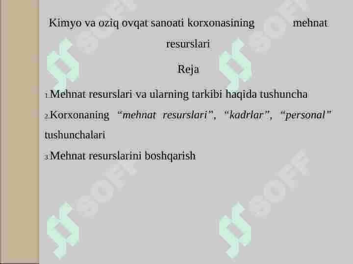 Kimyo va oziq ovqat sanoati korxonasining mehnat resurslari 2