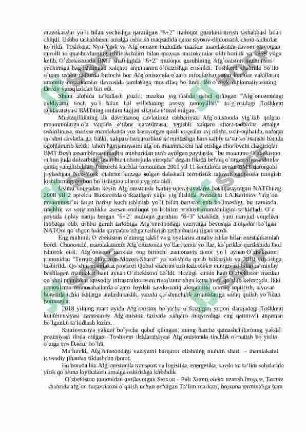 O’zbekistonning xalqaro aloqalari va jahon hamjamiyatidagi o’rni 4