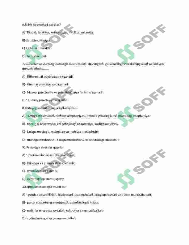 Psixologiya mavzusida test 2