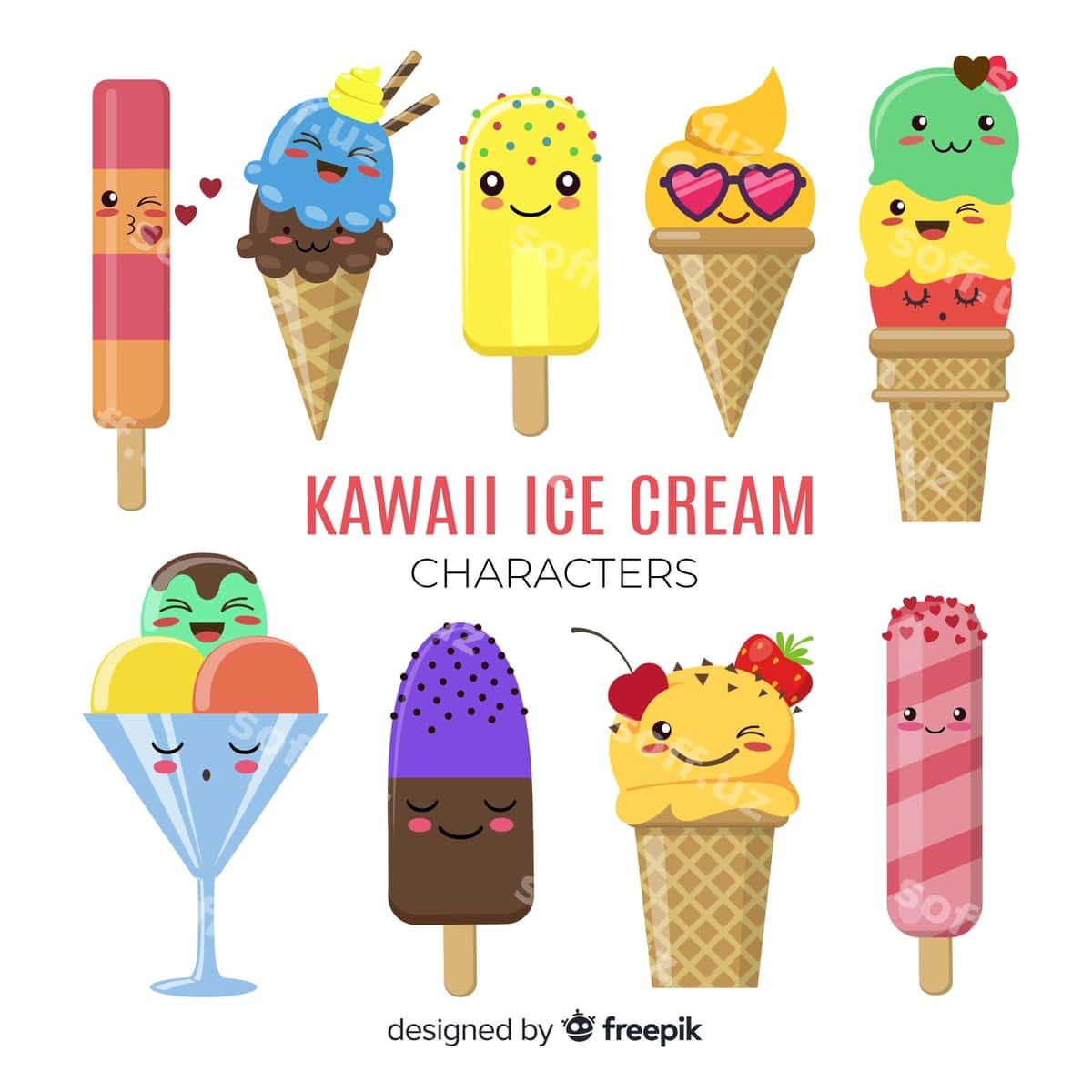 Kawaii muzza shaxslari | Kawaii ice cream characters 1