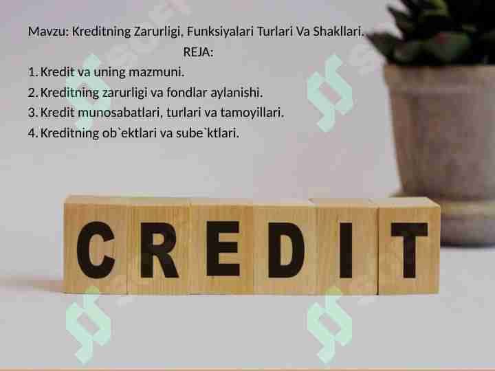 Kreditning Zarurligi, Funksiyalari Turlari Va Shakllari.