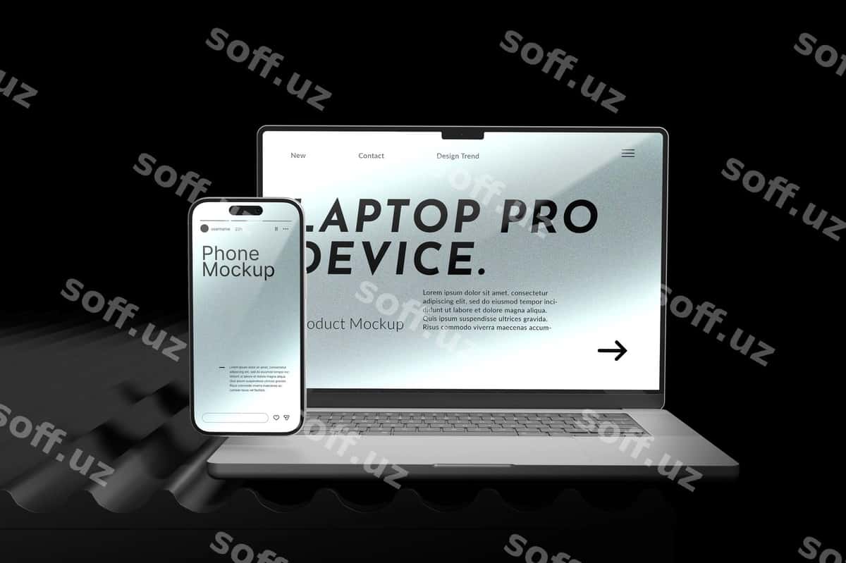 Noutbuk telefon qurilma mockup | Laptop phone device mockup 1