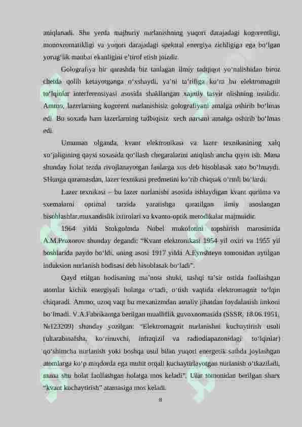 Lazerlar va lazerli spektroskopiya istiqbollari 8