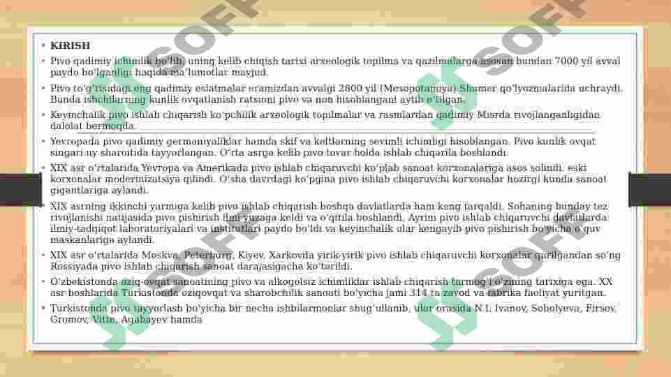 pivo ishlab chiqarish texnalogiyasi taqdimot 2